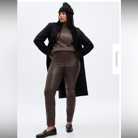 NWT ladies size 14 Gap Brown Mid Rise Vegan Leather Skinny Pants - Picture 1 of 13